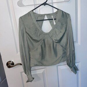 By Anthropologie Mint Green Long Sleeve Open Back top